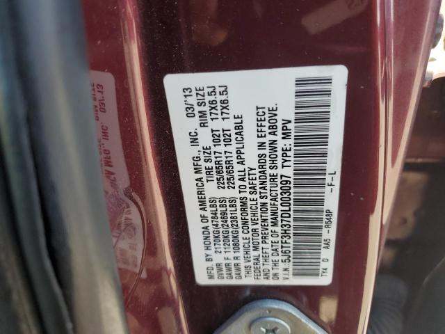 5J6TF3H37DL003097 - 2013 HONDA CROSSTOUR MAROON photo 10