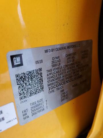 1GCGSCEN5J1291685 - 2018 CHEVROLET COLORADO L YELLOW photo 10