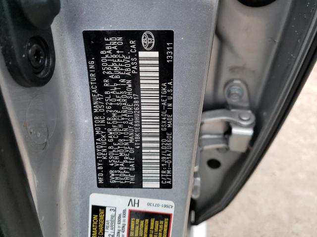 4T1BK1EB9HU263817 - 2017 TOYOTA AVALON XLE SILVER photo 10