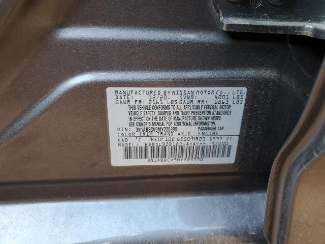 3N1AB8CV9MY225990 - 2021 NISSAN SENTRA SV GRAY photo 10