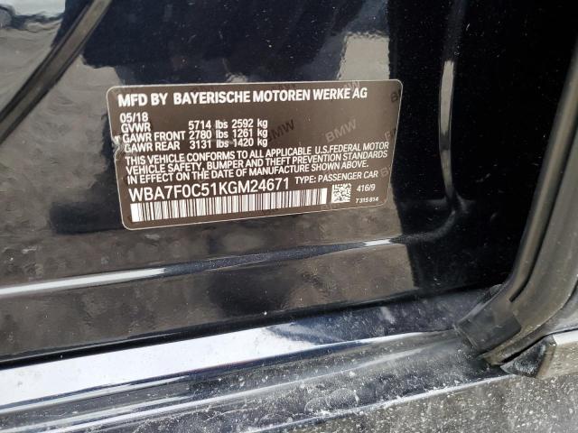 WBA7F0C51KGM24671 - 2019 BMW 750 I BLUE photo 10