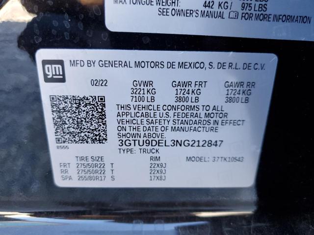 3GTU9DEL3NG212847 - 2022 GMC SIERRA LIM BLACK photo 10