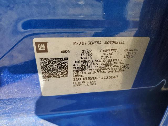 1G1JB5SB2L4135240 - 2020 CHEVROLET SONIC LS BLUE photo 10