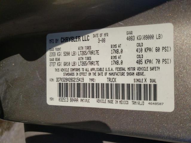 3D7KS28A28G215419 - 2008 DODGE RAM 2500 S GOLD photo 10