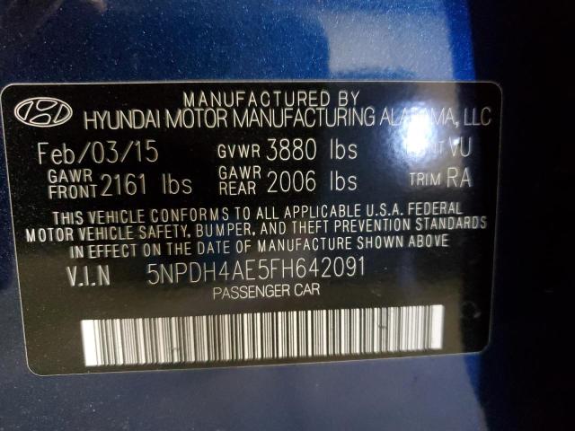 5NPDH4AE5FH642091 - 2015 HYUNDAI ELANTRA SE BLUE photo 10