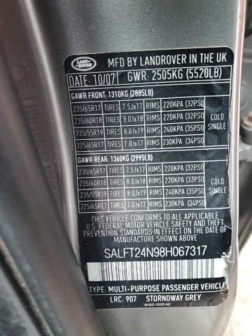 SALFT24N98H067317 - 2008 LAND ROVER LR2 HSE TE GRAY photo 10