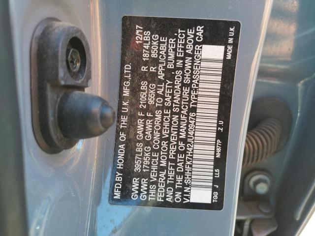 SHHFK7H42JU409476 - 2018 HONDA CIVIC SPOR 灰色 照片 10