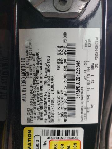 3FA6P0LU2DR253546 - 2013 FORD FUSION SE BLACK photo 10