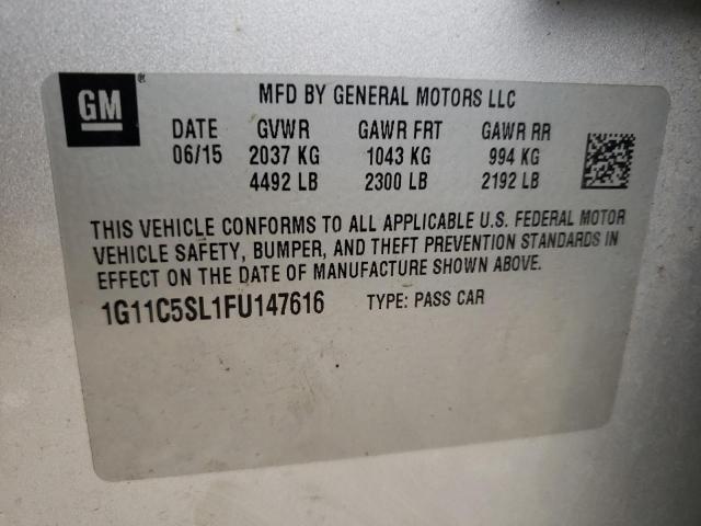 1G11C5SL1FU147616 - 2015 CHEVROLET MALIBU 1LT 银色 照片 10