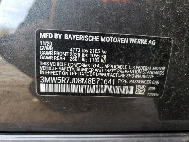 3MW5R7J08M8B71641 - 2021 BMW 330XI GRAY photo 10