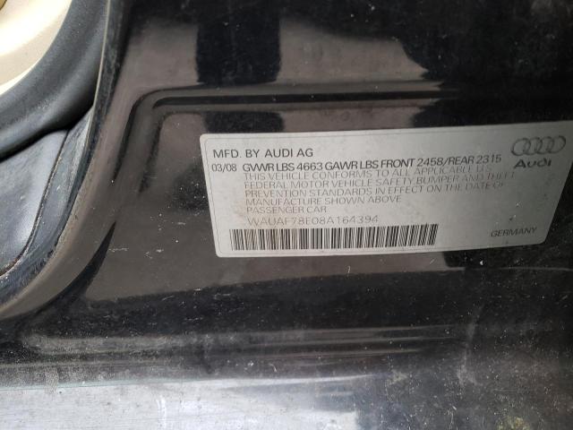 WAUAF78E08A164394 - 2008 AUDI A4 2.0T BLACK photo 10