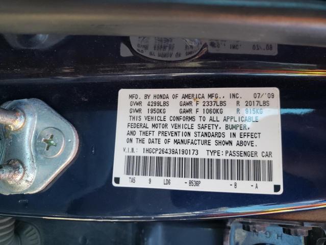 1HGCP26439A190173 - 2009 HONDA ACCORD LXP BLUE photo 10