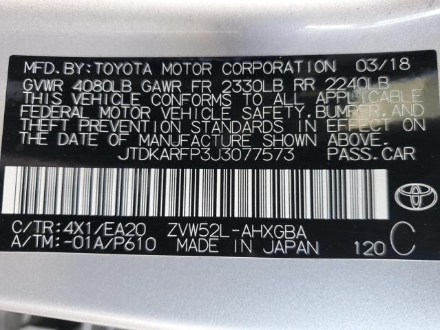 JTDKARFP3J3077573 - 2018 TOYOTA PRIUS PRIM 银色 照片 10