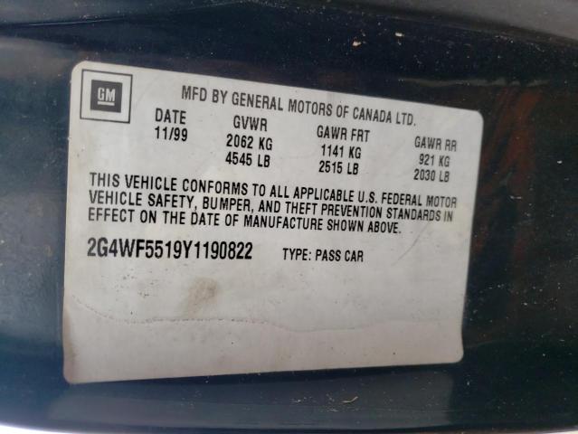 2G4WF5519Y1190822 - 2000 BUICK REGAL GS Қара фото 10