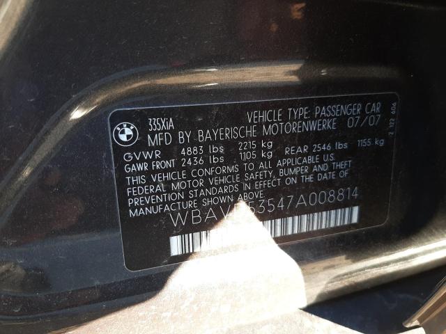 WBAVD53547A008814 - 2007 BMW 335 XI GRAY photo 10