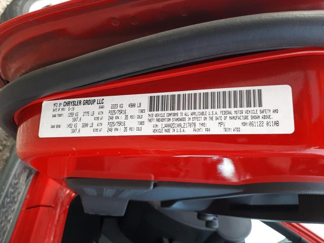 1J4AA2D1XAL217078 - 2010 JEEP WRANGLER S RED photo 10