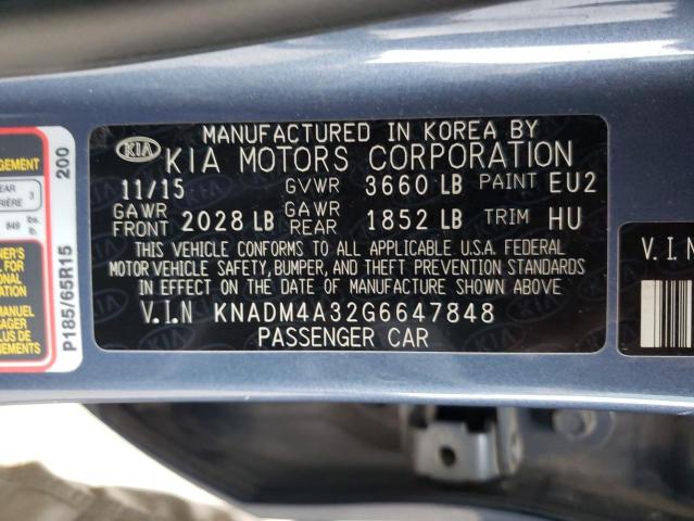 KNADM4A32G6647848 - 2016 KIA RIO LX BLUE photo 10