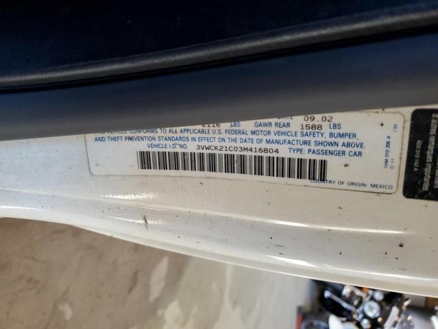 3VWCK21C03M416804 - 2003 VOLKSWAGEN NEW BEETLE 白色 照片 10