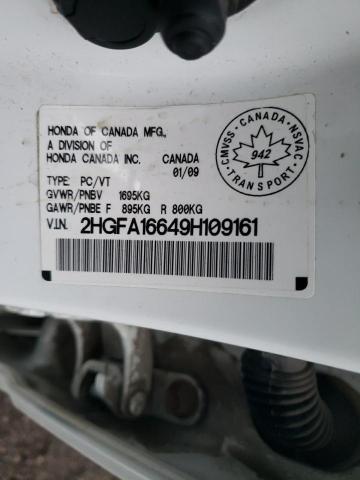 2HGFA16649H109161 - 2009 HONDA CIVIC LX-S أبيض صورة 10