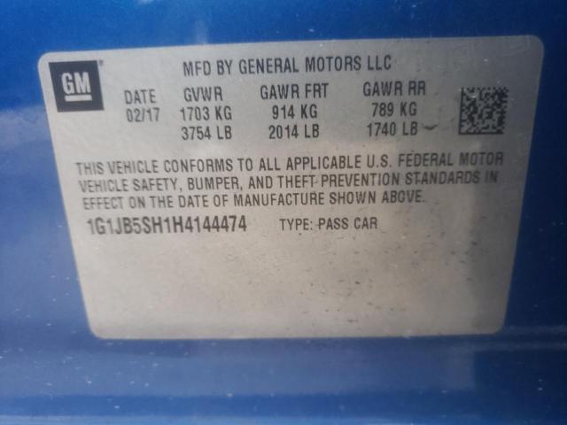 1G1JB5SH1H4144474 - 2017 CHEVROLET SONIC LS BLUE photo 10