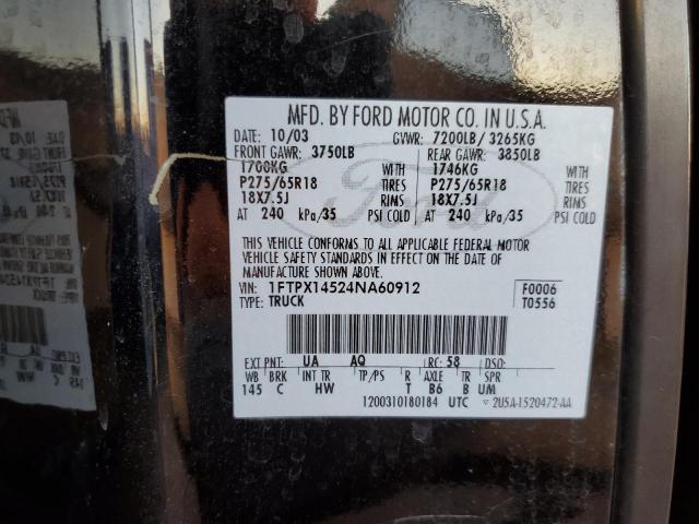 1FTPX14524NA60912 - 2004 FORD F-150 HERI BLACK photo 10