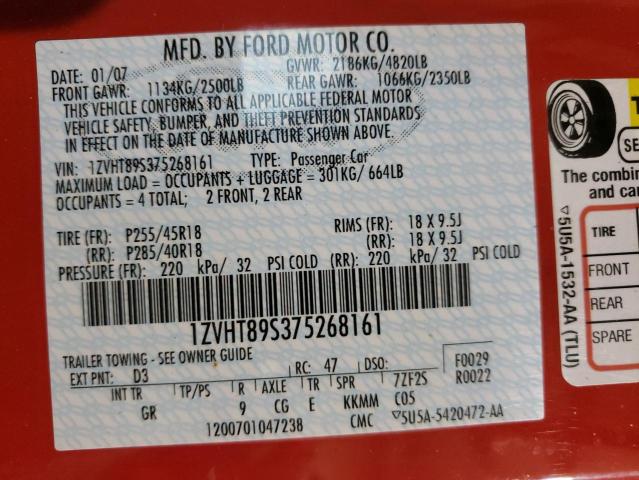 1ZVHT89S375268161 - 2007 FORD MUSTANG SH RED photo 10