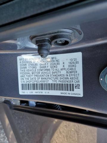 2HGFC2F82LH599107 - 2020 HONDA CIVIC SPOR CHARCOAL photo 10