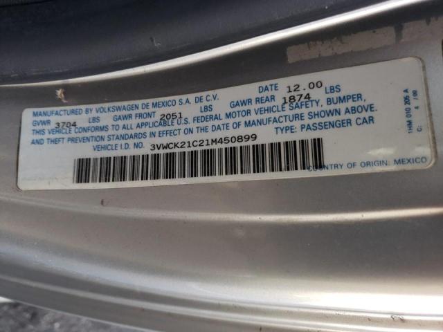 3VWCK21C21M450899 - 2001 VOLKSWAGEN NEW BEETLE 银色 照片 10