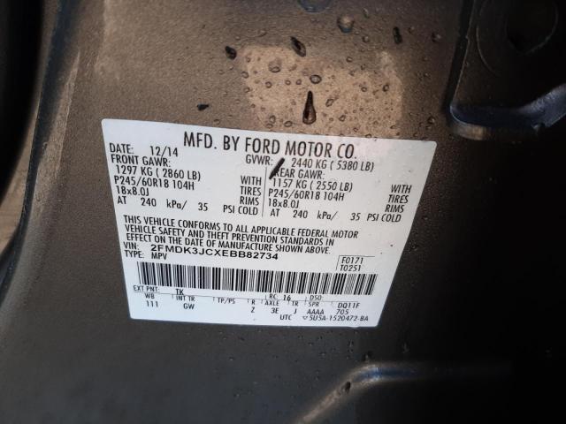 2FMDK3JCXEBB82734 - 2014 FORD EDGE SEL CHARCOAL photo 10