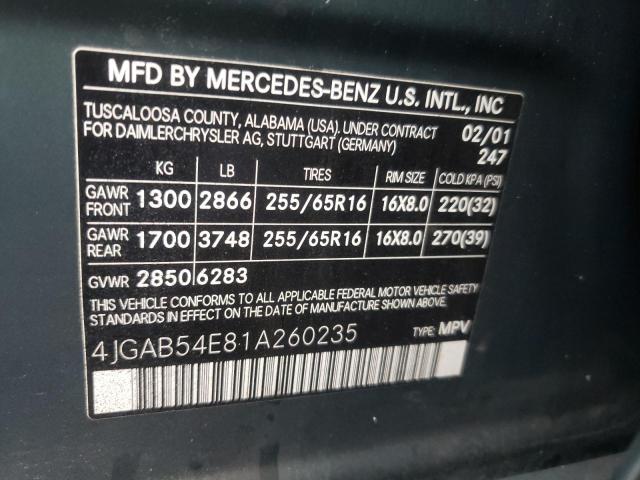 4JGAB54E81A260235 - 2001 MERCEDES-BENZ ML 320 GREEN photo 10