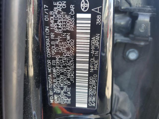 JTDKDTB37H1592282 - 2017 TOYOTA PRIUS C BLACK photo 10