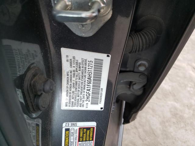 2HGFA1F60AH511215 - 2010 HONDA CIVIC LX-S Сұр фото 10