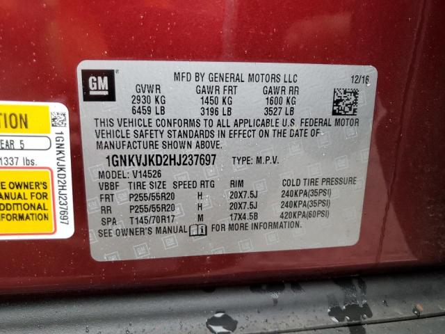 1GNKVJKD2HJ237697 - 2017 CHEVROLET TRAVERSE P BURGUNDY photo 10