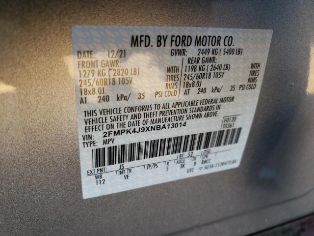 2FMPK4J9XNBA13014 - 2022 FORD EDGE SEL SILVER photo 10