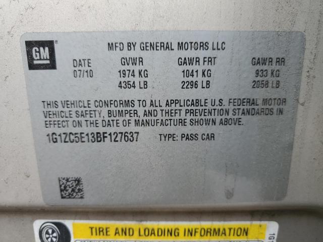 1G1ZC5E13BF127637 - 2011 CHEVROLET MALIBU 1LT 金色 照片 10