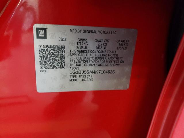 1G1BJ5SM4K7104626 - 2019 CHEVROLET CRUZE RED photo 10