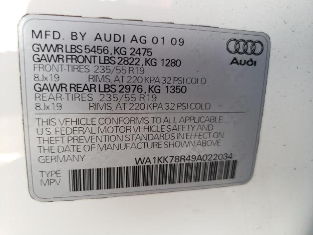 WA1KK78R49A022034 - 2009 AUDI Q5 3.2 WHITE photo 10