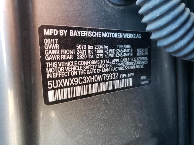 5UXWX9C3XH0W75932 - 2017 BMW X3 XDRIVE2 GRAY photo 10