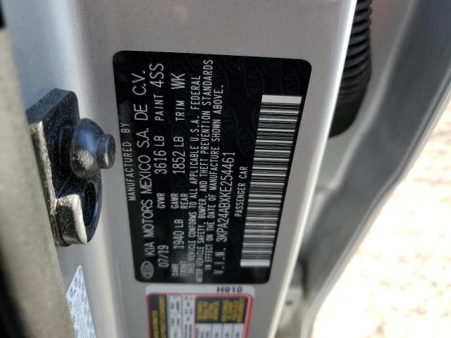 3KPA24ABXKE254461 - 2019 KIA RIO S SILVER photo 10