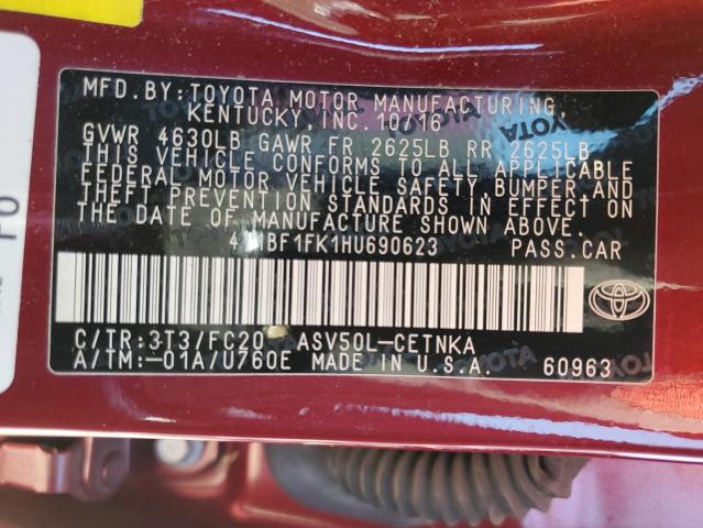 4T1BF1FK1HU690623 - 2017 TOYOTA CAMRY LE A Бордовый фото 10