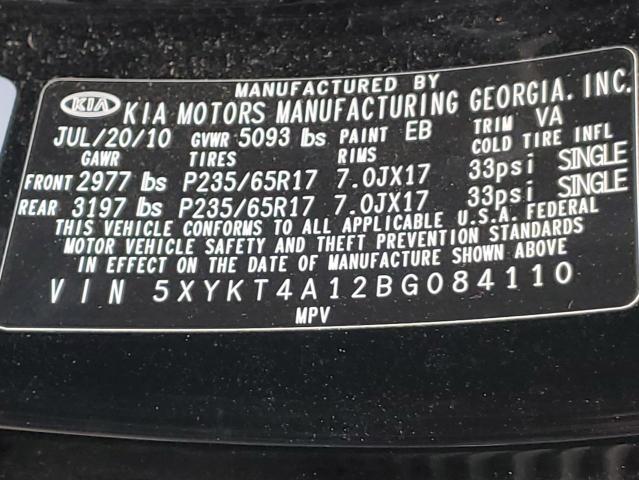 5XYKT4A12BG084110 - 2011 KIA SORENTO BA BLACK photo 10