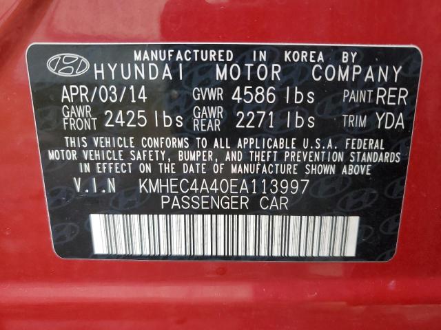 KMHEC4A40EA113997 - 2014 HYUNDAI SONATA HYB RED photo 10