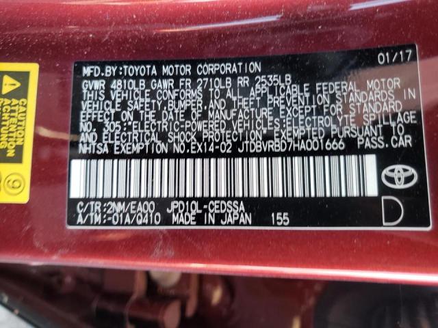 JTDBVRBD7HA001666 - 2017 TOYOTA MIRAI BURGUNDY photo 10