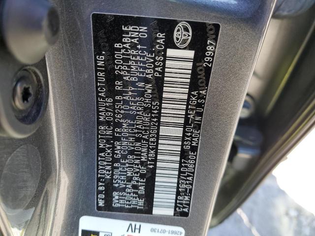 4T1BK1EB3GU241455 - 2016 TOYOTA AVALON XLE GRAY photo 10