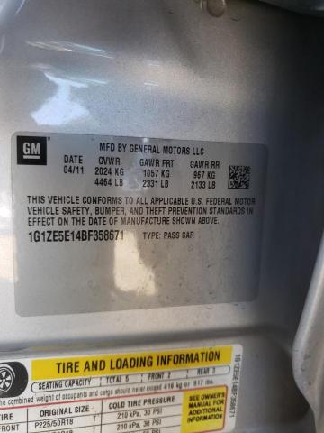 1G1ZE5E14BF358671 - 2011 CHEVROLET MALIBU LTZ ვერცხლისფერი ფოტო 10