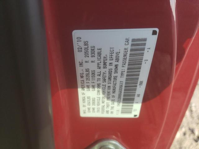 1HGCS2B89AA006477 - 2010 HONDA ACCORD EXL RED photo 10