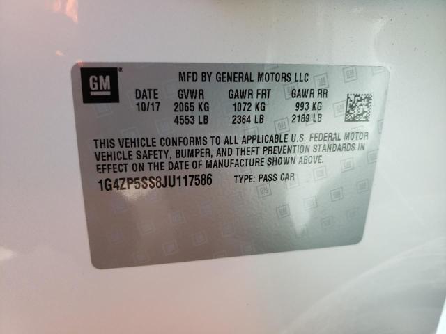 1G4ZP5SS8JU117586 - 2018 BUICK LACROSSE E WHITE photo 10