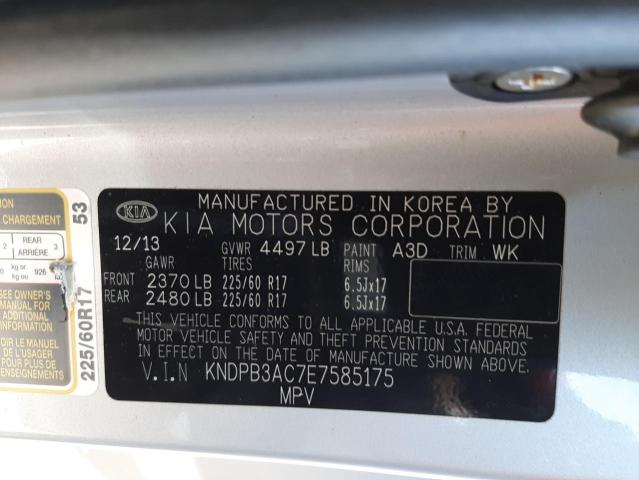 KNDPB3AC7E7585175 - 2014 KIA SPORTAGE B SILVER photo 10