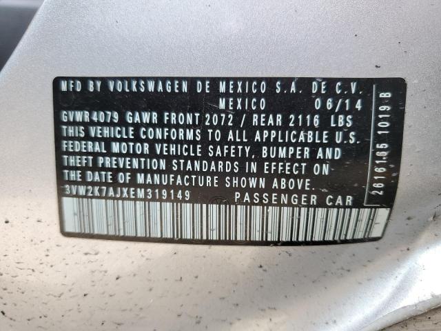 3VW2K7AJXEM319149 - 2014 VOLKSWAGEN JETTA BASE SILVER photo 10