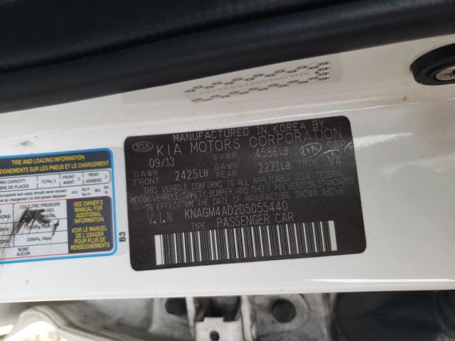 KNAGM4AD2D5055440 - 2013 KIA OPTIMA HYB WHITE photo 10